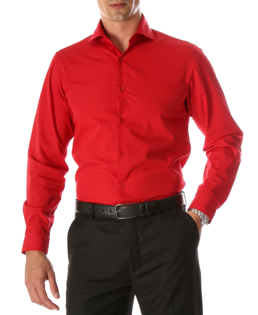 Red Slim Fit Leo Cotton Dress Shirt ...